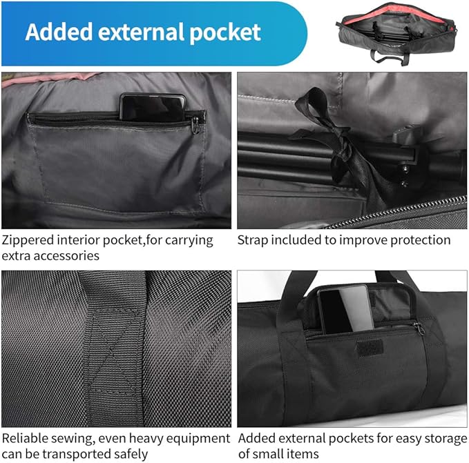 HEMMOTOP Tripod Bag, 25.6x7in Tripod Carrying Case Heavy Duty with Two Zippered Pockets, All Sides Thick Padded Light Stand Bag with Shoulder Strap and Handle for Pool Cue, Speaker Stand -R06518
