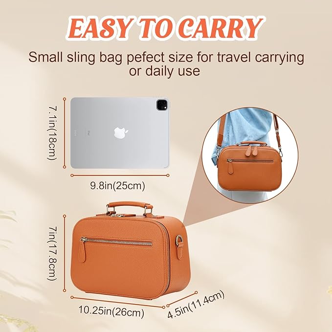 Camera Sling Bag, Waterproof PU Leather Crossbody Camere Bag for Photographers, Small Shockproof Case with Removable Dividers for DSLR/SLR/Mirrorless, 4L Brown