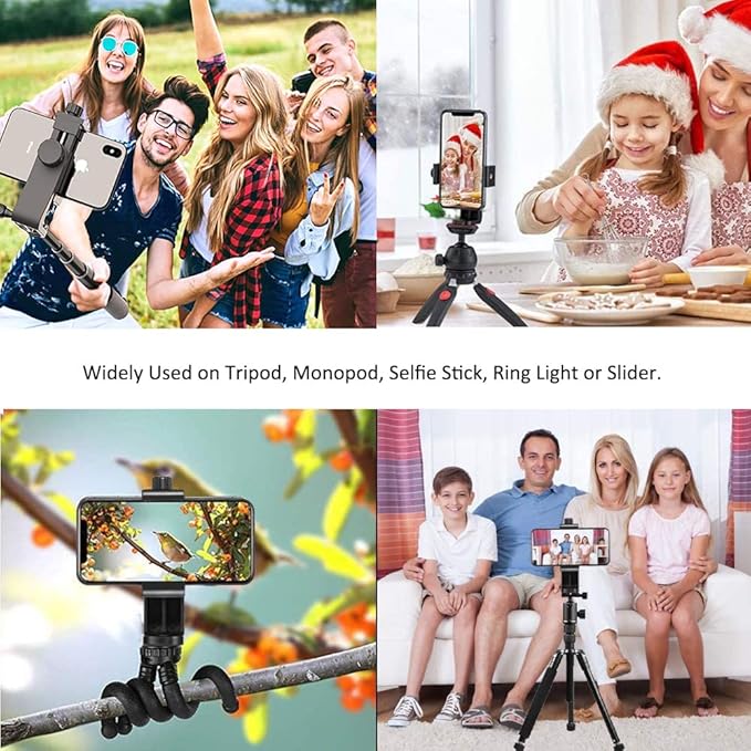 Cell Phone Tripod Mount Adapter, Universal Phone Holder Adjustable Clamp, 360 Degree Rotatable Bracket 1/4" Screw Clip for iPhone, Samsumg, Selfie Stick, Monopod (Black-2 Pack)