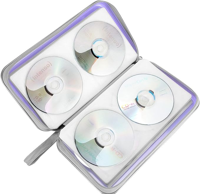 80 Capacity CD/DVD Case Holder, Hard Plastic CD DVD Disc Cases Storage Binder for Car Home Office Travel (Lavender)