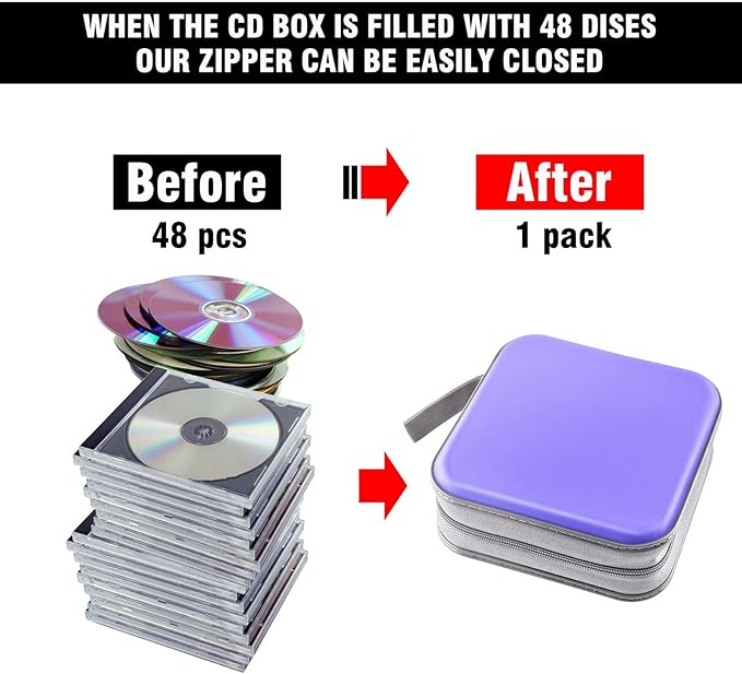CD Case, Bivisen DVD Case Wallet Holder Binder 48 Capacity CD/DVD Cases Storage Holder Binder Organizer Wallet Book for Car Home Travel (Light Purple)