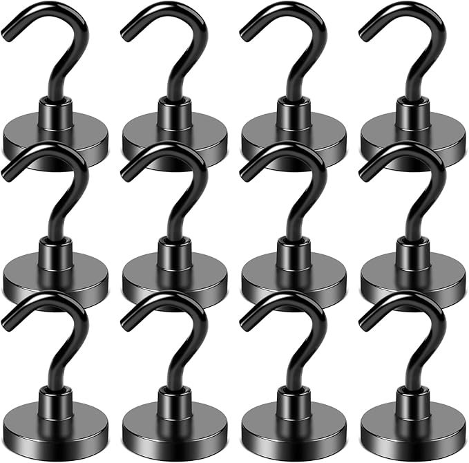 LOVIMAG Cruise Magnets with Hooks, 50lbs Magnetic Hooks for Cruise Cabins, Cruise Essentials Must Haves for Travel, Neodymium Magnets with Epoxy Coating for Hanging, Refrigerator, Kitchen -12 Pcs