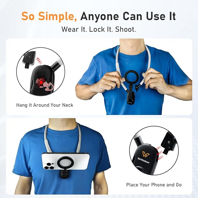 700mm Extended Neck Phone Holder, Hands-Free Magnetic Mount for Vlogging & POV, Longer Than 600mm for Comfort & Wider Angles, Fits MagSafe iPhone Android GoPro etc.