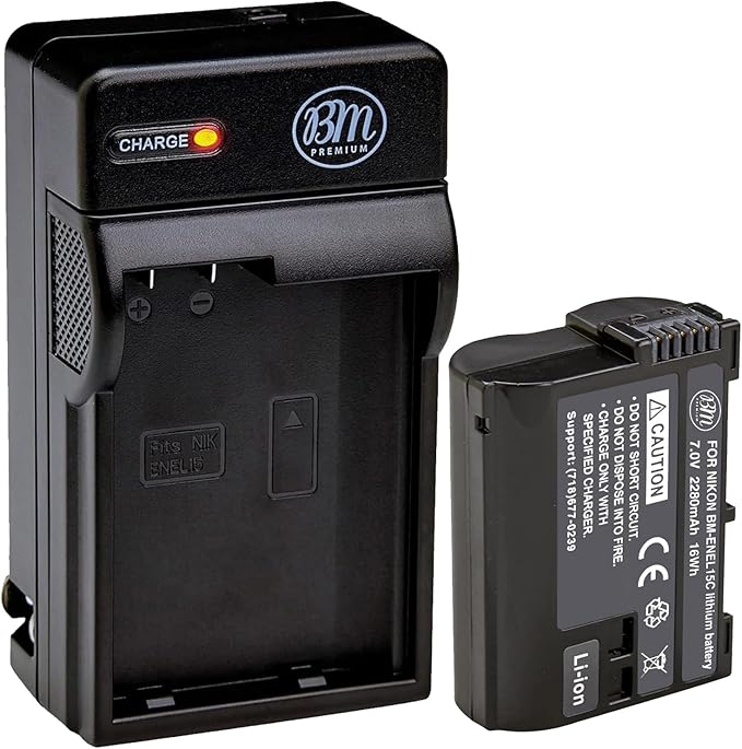 BM Premium EN-EL15C High Capacity Battery and Charger for Nikon Zf, ZR, Z5, Z5 II, Z6, Z6 II, Z6 III, Z7, Z7II, Z8, D500, D600, D610, D750, D780, D800, D810, D850, D7000, D7100, D7200, D7500 Cameras