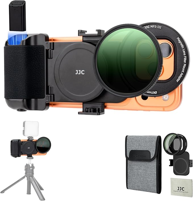 67mm Variable ND2-128 ND Filter Mount Kit with Magnetic Phone Camera Grip & Storage Pouch for iPhone 17 Air 16 15 14 Pro Max Accessories,Neutral Density Lens Filter Adapter Set w Cold Shoe & 1/4''Hole