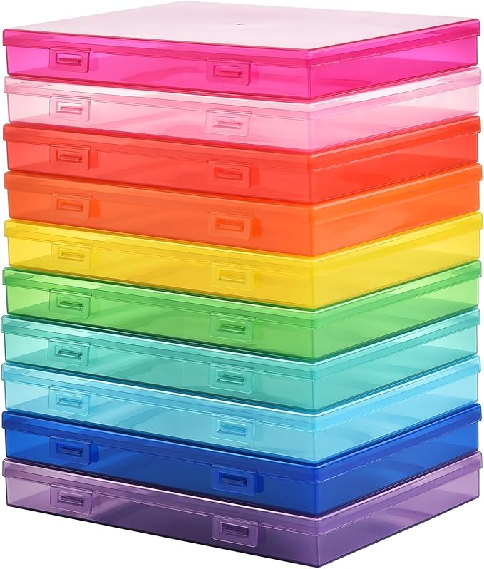 ALINK Photo Storage Box 5 x 7 In Photo Case, 10 Inner Large Photo Keeper, Photo Storage Container, Seed Craft Cards Pictures Organizer, Plastic Office Organizer with Sticker - Colored