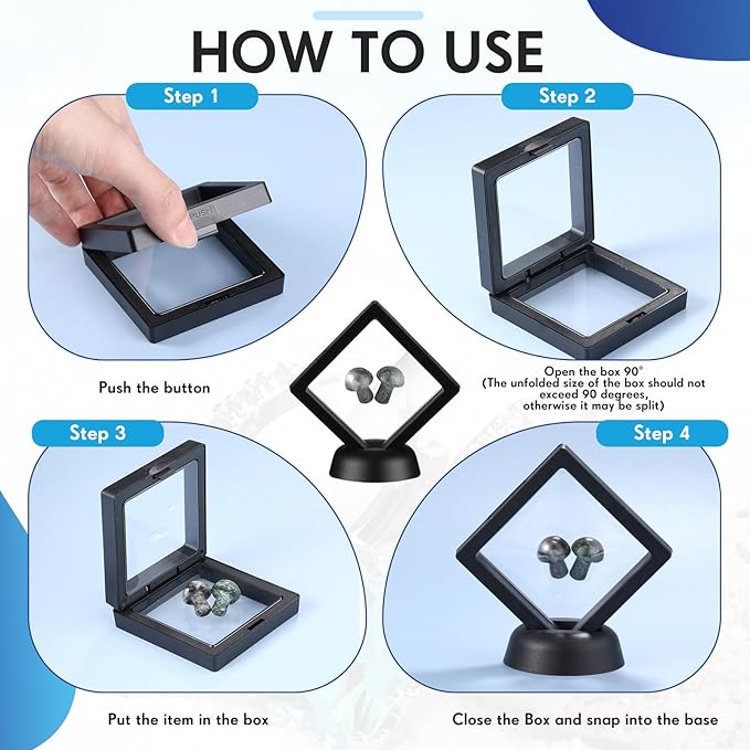 60 Pcs 3D Floating Display Case PE Film Jewelry Storage Box Coins Display Frame Holder Stands for Antique Challenge Coins, Medallion Shells Gems Rocks Pins (Black,3.5 Inch, 2.76 Inch)