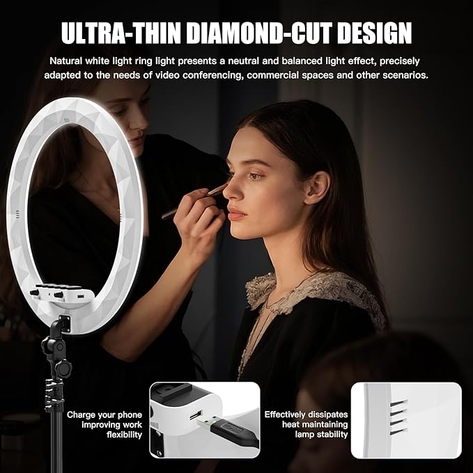 Ring Light with Stand and Phone Holder, 19" Ring Light Tripod for iPhone, Professional LED Circle Light with 78" Tripod, Selfie Ringlight for Live Streaming, Makeup, Barber, TikTok, YouTube, White