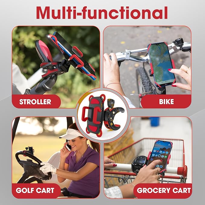 Crescendo CR-30 SlimClip Mic Stand Phone Holder, iPhone Clamp Mount, Pole Phone Mount, Microphone, Music or Drum Stand, Mic/Phone Clip - for iPhone, Samsung Galaxy, Pixel, Any Smartphone (Red)