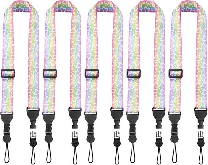 5 Pack Adjustable Shoulder Strap, Nylon Camera Strap, Comfortable Neck Strap for iPad, Cellphone Tablet, Camera, Laptop, Binocular, Luggage Bag (Rainbow Heart Universal Lanyard)