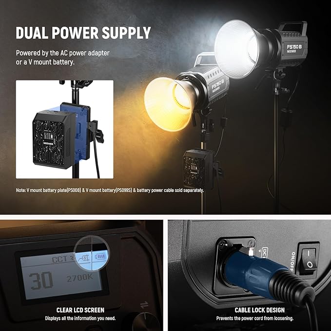 NEEWER FS150B LED Studio Video Light 2.4G/APP Control, 130W Bi Color COB Continuous Output Lighting with Cleaning Cloth for Photography Video Recording 4 Dimming Curves/2700K-6500K/CRI97+/Bowens Mount