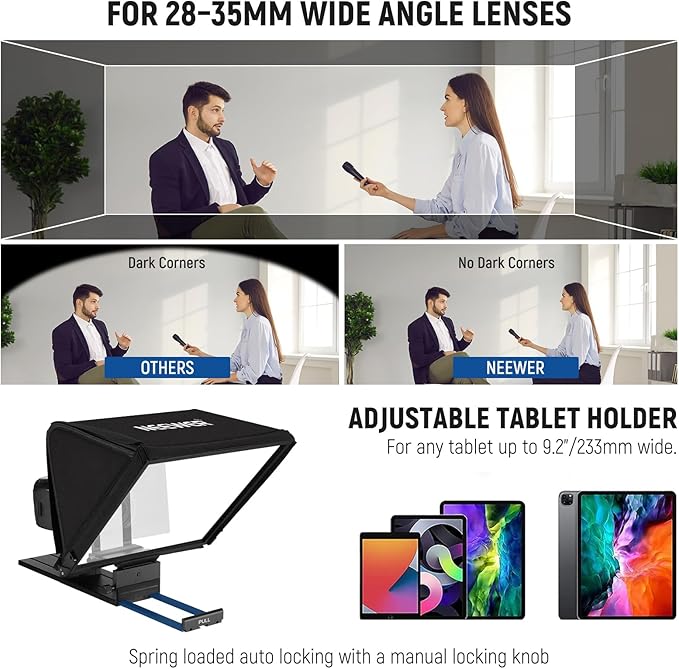 NEEWER Teleprompter X16 with RT113 Remote & App Control, 16" Beamsplitter, Aluminum Alloy Foldable Design, QR Plate Compatible with 501PL iPad Android Tablet Camera Camcorder Up to 44lb/20kg