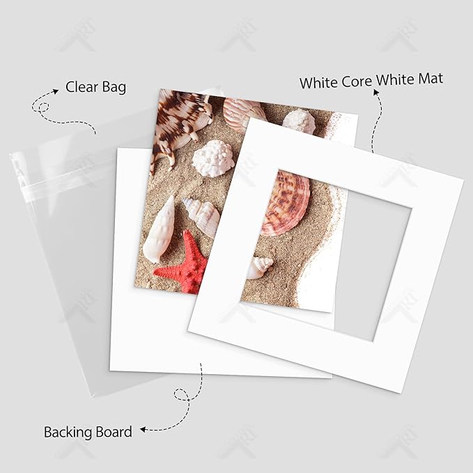 Golden State Art, Acid Free, Pack of 25, 12x12 White Picture Mats Mattes with White Core Bevel Cut for 8x8 Photo + Backing + Bags