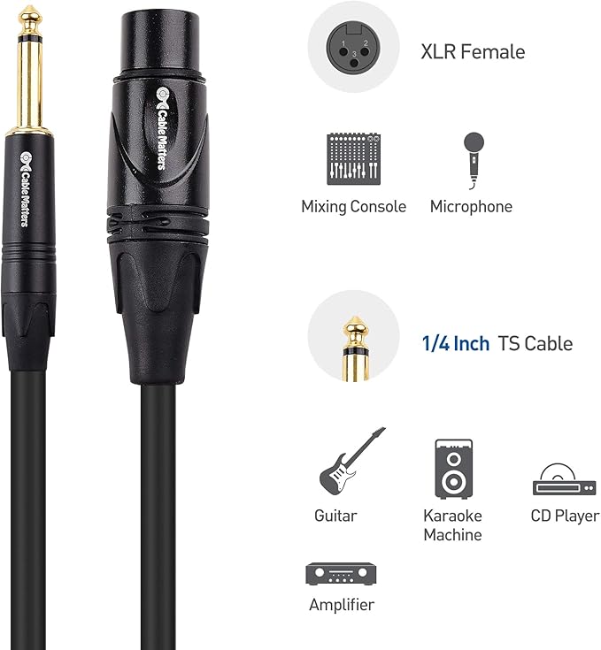 Cable Matters XLR to 1/4 TS Microphone Cable 10 ft, Unbalanced Female XLR to Male 1/4 (6.35mm) TS Cable