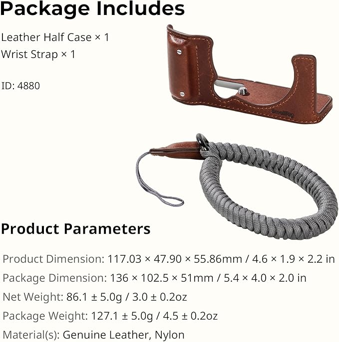 SMALLRIG X-M5 Leather Half Case Kit for FUJIFILM X-M5, Including Leather Half Case, Wrist Strap, Genuine Leather Material, Portable and Protecting (Brown) - 4880