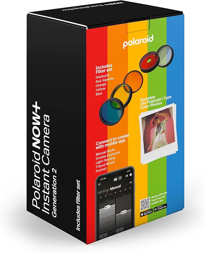 Polaroid Now+ Generation 2 - Camera + Film Bundle (16 Photos Included) - White - Bluetooth Connected App Controlled Instant Film Camera (6437)