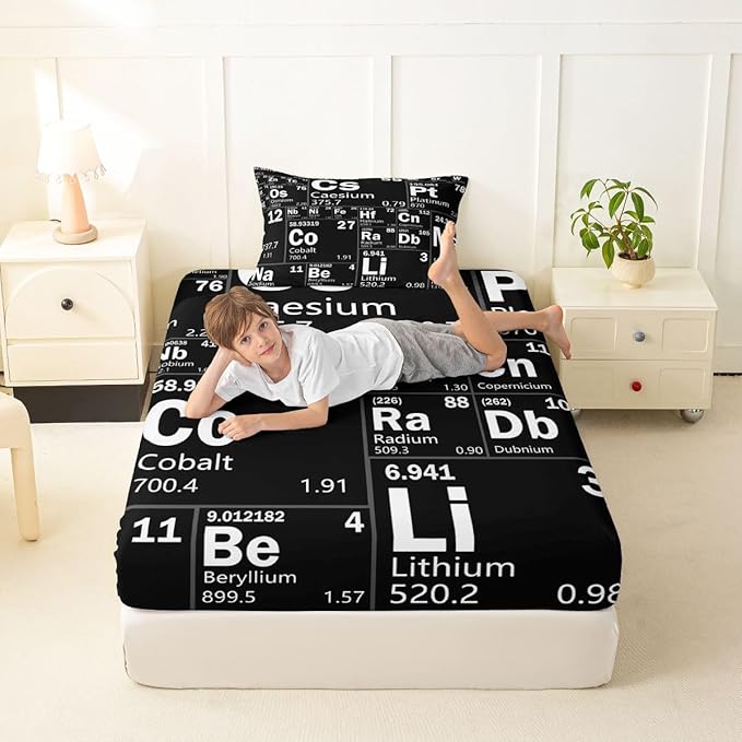 Erosebridal Chemical Periodic Table Bed Sheets Set Twin for Boys Girls Teens Science Students School Educational Dorm Room Decor Sheet Set, Science Theme Sheets Chemical Subject Theme Fitted Sheet