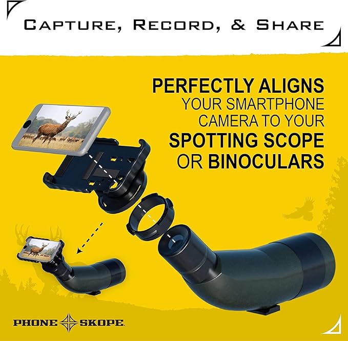 Phone Skope Complete Digiscoping Kit: Ideal Scope Camera for Hunting/Birding/Stargazing - Phone Scope Adapter Kit Includes Phone Scope Mount Case, Eyepiece Adapter, Lens Cloth - Fits Most Smartphones