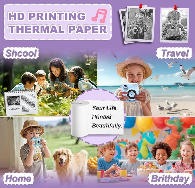 Kids Camera Paper Roll Refill for Instant Print Camera, 15 Rolls BPA and BPS Free Thermal Paper, Compatible with Most Popular kids print camera