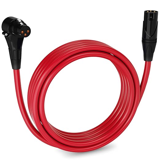 LyxPro 15 Feet Right Angle XLR Female to Male 3 Pin Mic Cord for Powered Speakers Audio Interface Professional Pro Audio Performance Camcorders DSLR Video Cameras and Recording Devices - Red