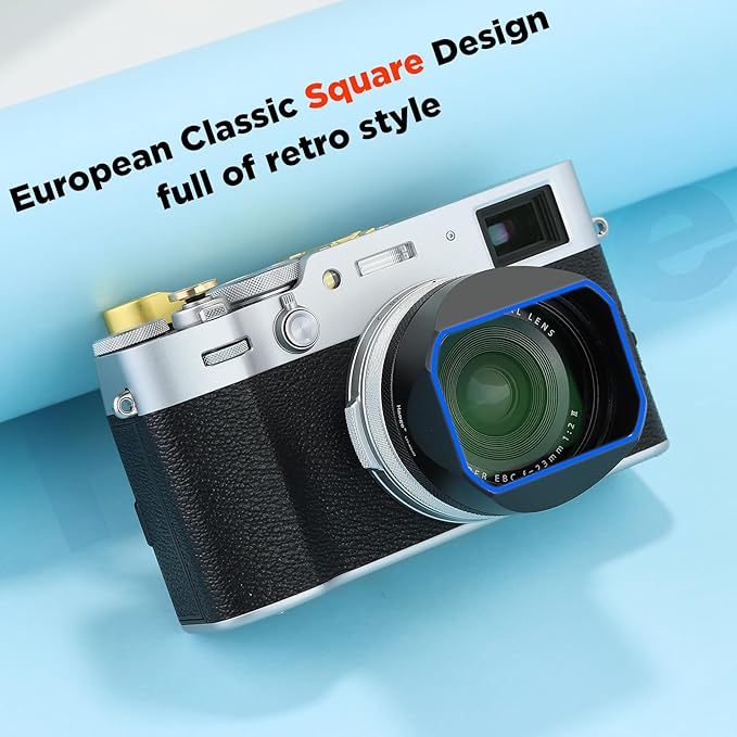 Haoge LH-X54B Square Metal Lens Hood with 49mm Adapter Ring for Fujifilm X100VI Fuji X100V Camera Black