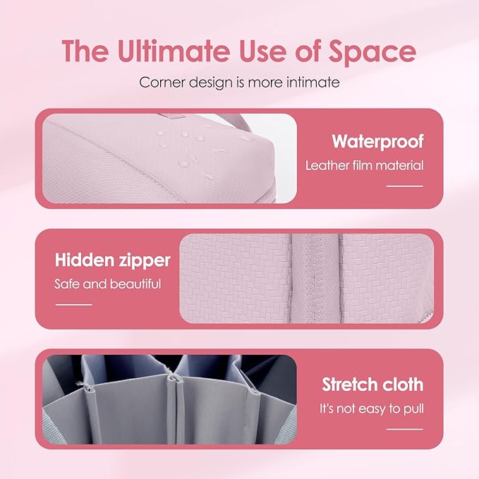 LENTION Premium Electronics Organizer Case with Handle, Large Multi-Compartment Travel Tech Bag for Tablet, Chargers, Cables, AirPods & Toiletries, Waterproof Travel Accessory Organizer (M372 Pink)