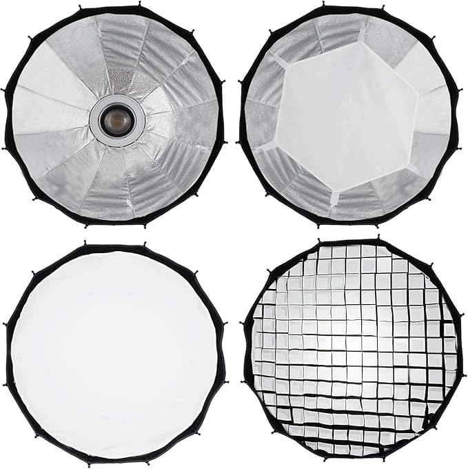 WELLMAKING 25.6inch/65cm Parabolic 16K Softbox Quick Set up and Folding, with Diffusers/Honeycomb Grid/Bag,Compatible with Bowens Mount Light for Portrait or Product Photography Studio Flash Monolight