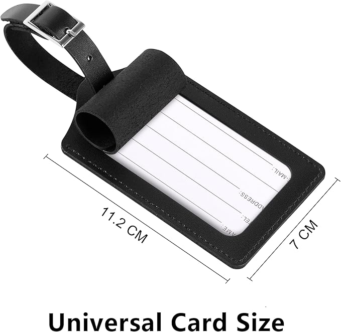 Mayski 4 Pack Genuine Leather Luggage Tags for Suitcases TSA Approved Durable Baggage Tags, Travel Essentials for Flying, Black