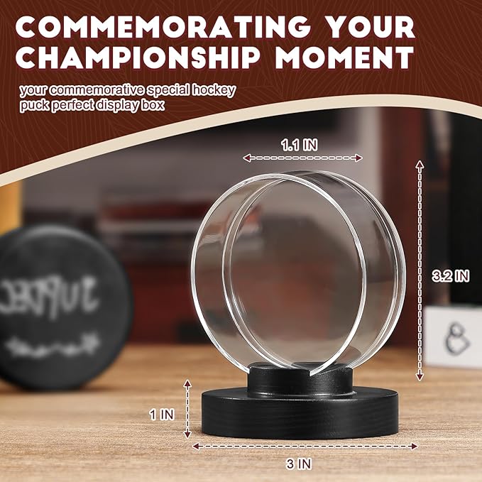 JupDec Hockey Puck Display Case Acrylic Clear Holder with Wood Base, Autograph Souvenir Display Stand, Perfect Showcase for Your Collection, Black, 1 Pack