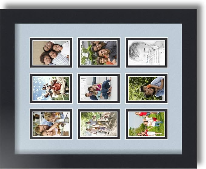 Art to Frames Double-Multimat-78-860/89-FRBW26079 Collage Photo Frame Double Mat with 9-2x3 Openings and Satin Black Frame