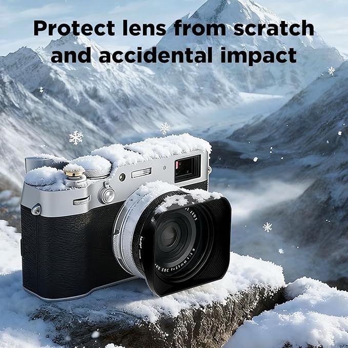 Haoge LH-X200B Square Metal Lens Hood with 49mm Adapter Ring Metal Cap for Fujifilm X100VI x-100vi x100v x100f x100t x100s Fuji Photo Camera Accessories Black