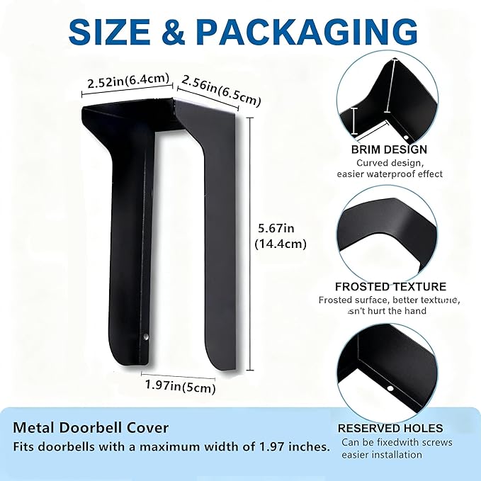 YJNBEST Metal Doorbell Cover Weatherproof, Doorbell Rain Cover, Anti Glare Sun Shade, Compatible for Blink/Ring Pro2/Arlo/Wyze/Google Nest/Reolink Video Doorbell, Black