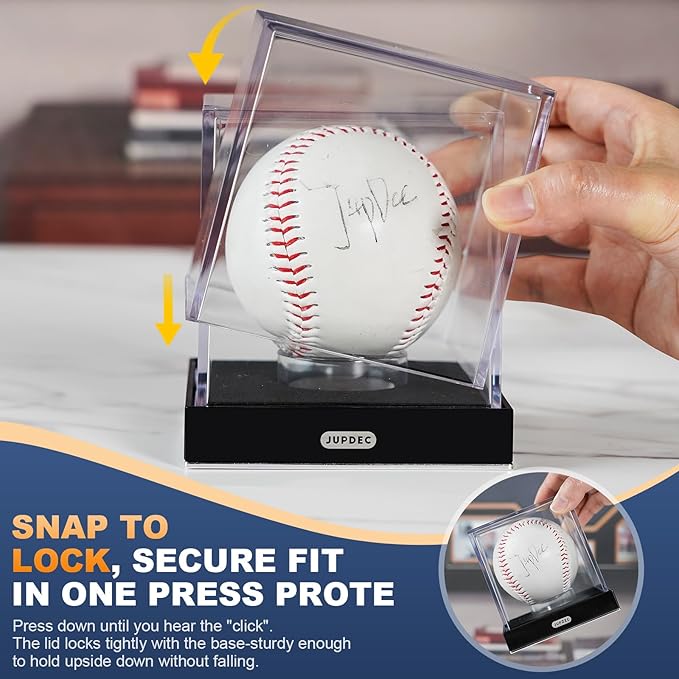 JupDec Baseball Display Case for Single Autograph Ball, Clear Acrylic Cube Baseball Holder with Velvet Interior, UV Protected Stand Box with Durable Base, Ideal Gift for Sports Fans, Silvery, 2 Pack