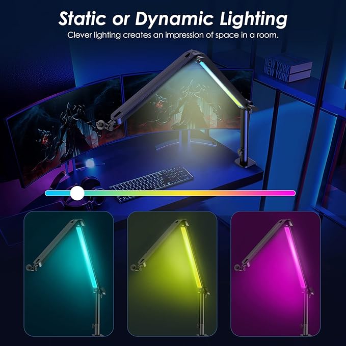 RGB Mic Boom Arm for Fifine, HyperX QuadCast 1/2 / QuadCast S/SoloCast, Shure SM7B / MV7, Blue Yeti, Rode, Shure, Razer, Gaming Mic and Most Microphones using 3/8" to 5/8" Adapter