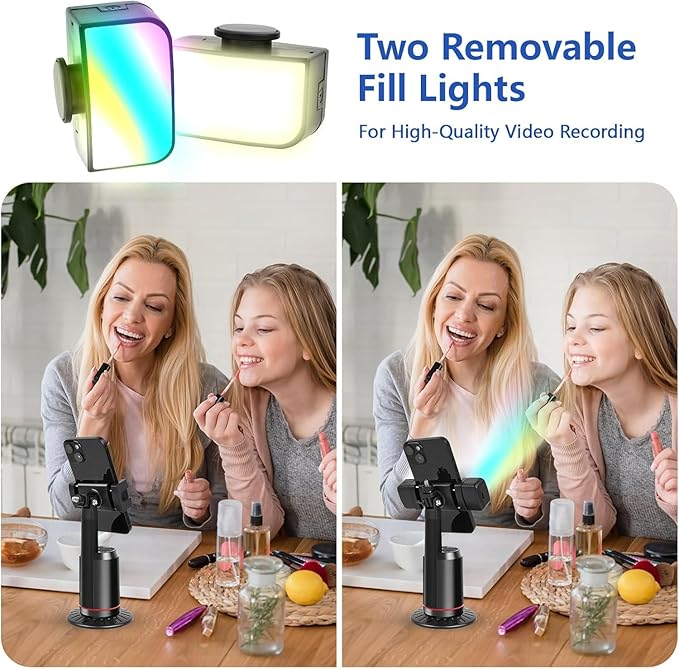 Automatic Face Tracking Tripod, 360° Rotating Smart Camera Stand, LED Fill Light, No App Required, Gesture Control, with Detachable Remote Control, Suitable for Vlog Live Broadcast and Video