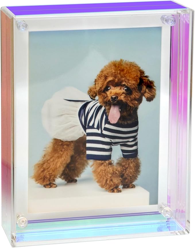 Gelite Acrylic 8X10 Picture Frame to Display 8x10 6x8 5x7 Pictures Mat-free Neon Floating Photo Frame for Wall and Tabletop, Iridescent Rainbow