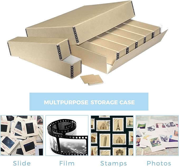 Lineco, Archival Slide Storage Box 15.5" x 11.5" x 3", Holds Up To 840 Films, with 6 Inner File Cases, Tan (Pack of 2)