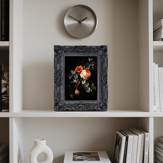 8x10 Black Vintage Picture Frame, Gothic Ornate Antique Style with Real Glass, 8 x 10 Photo Frame for Wall or Tabletop, Home Decor