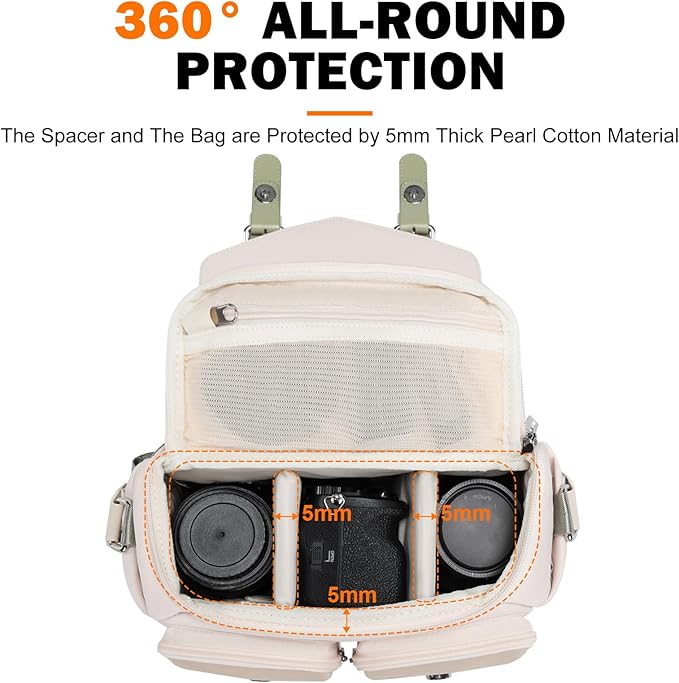 Cwatcun Camera Messenger Bag, Waterproof Flap Camera Crossbody Shoulder Case with Tripod Holder, Travel Photography Bag for Canon, Nikon, Sony, Fuji DSLR/SLR/Mirrorless Camera, Lens （Light Green）, M