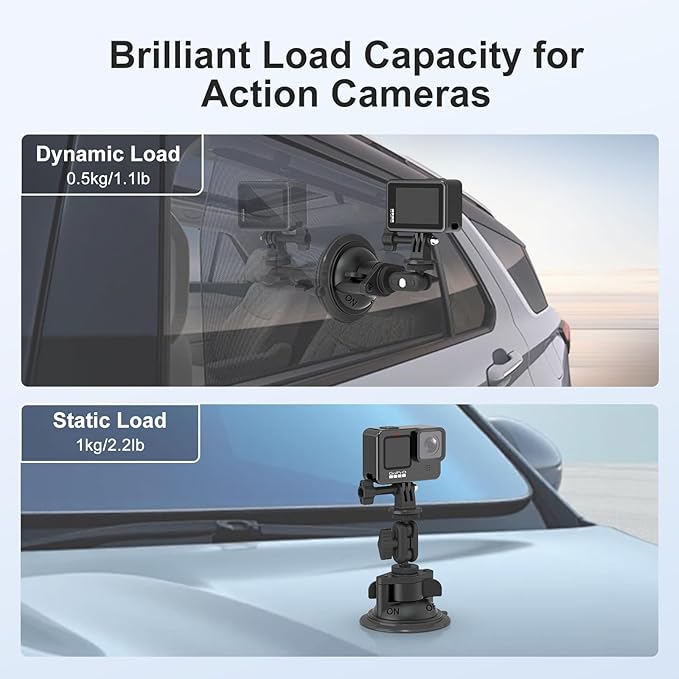 MINIFOCUS Suction Cup Camera Mount with Phone Holder, Car Camera Mount with Ball Head Magic Arm for Windshield Dash Compatible with GoPro Hero 11/10/9, DJI Osmo Action/Procket, Insta360 X5/4/3