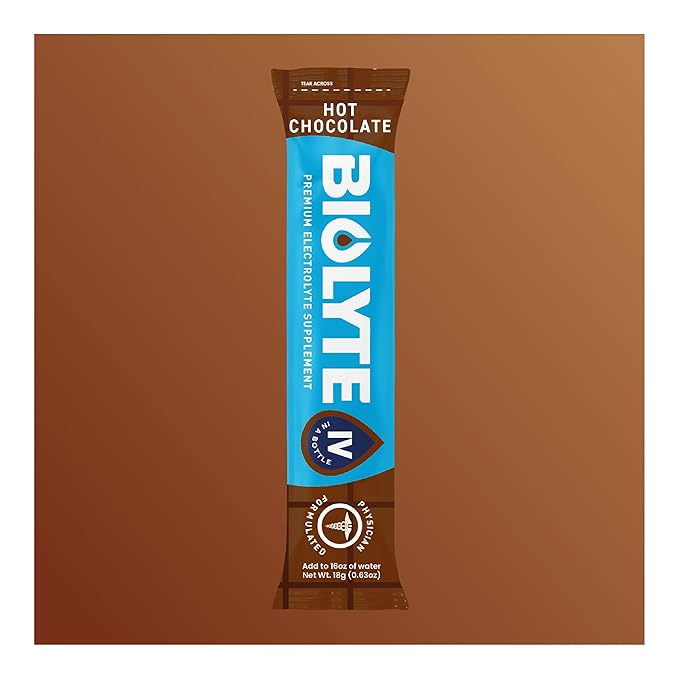 BIOLYTE IV Electrolyte Powder Packets, IV Liquid Drink Mix for Water, Doctor-Developed Hydration, Approved Dehydration Relief, Chemotherapy Must Haves for Women, Men- Hot Chocolate (16 Sticks)