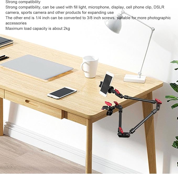 Yunseity 31Inch / 22inch Adjustable Articulating Friction Magic Arm, 360° Camera Clamp Mount with 1/4 Inch 3/ Thread, Super Desk Clamp Camera Mount Magic Arm for LED Lights