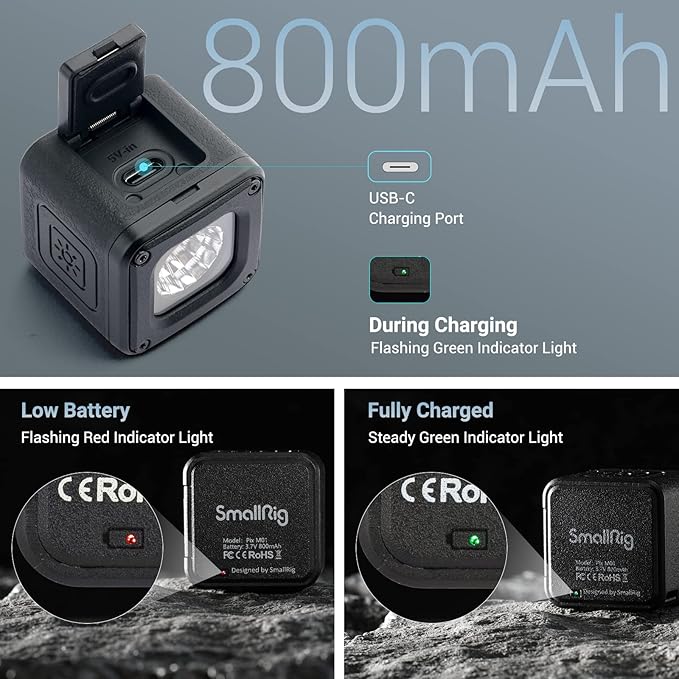 SmallRig RM01 Mini LED Video Light Waterproof Portable Lighting Kit with 8 Color Filters, Dimmable Fill Photography Light 5600K CRI95, Lume Cube Camera Light for GoPro, for DJI Pocket 3, for DJI Nano