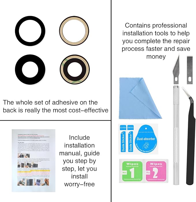 ASDAWN Back Rear Camera Lens Glass Replacement for iPhone 16 6.1 inch and 16 Plus 6.7 inch with Pre-Installed Adhesive, Back Lens Glass with Installation Manual + Repair Tool Set