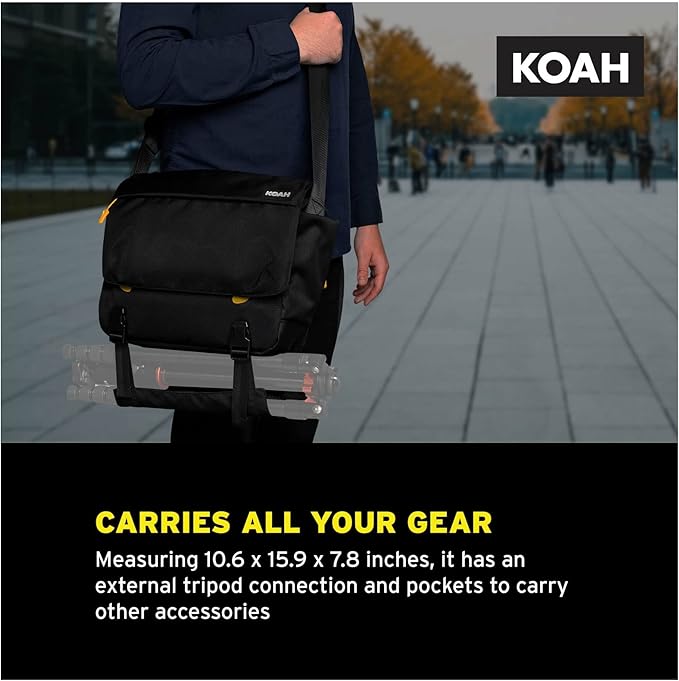 Koah Fulton Precision Shoulder Messenger Camera Bag for Professional Photographers, Large Camera Bag with Laptop/Tablet Compartment, DSLR Camera Bag with Padded Shoulder Strap, Crossbody Camera Bag