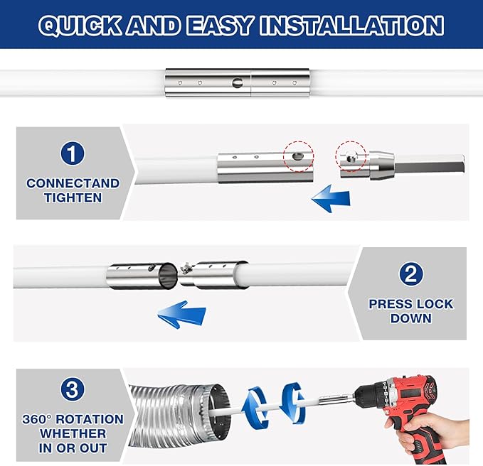 42-Feet Dryer Vent Cleaner Kit, Lint Remover，Upgraded Flexible Quick-Snap Brush with Drill Attachment,Extends Up to 42 FEET for Easy Cleaning，Cleaning Tools Use with/Without a Power Drill