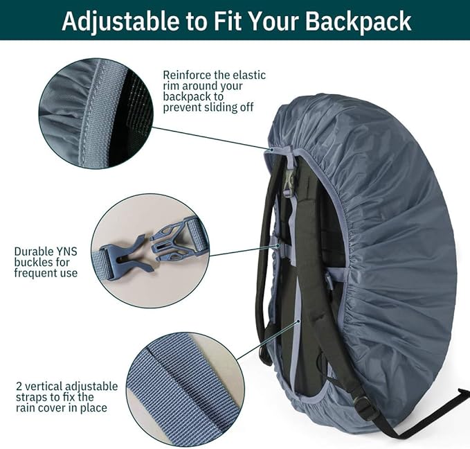 Unigear Backpack Rain Cover Waterproof Rating 5000mm Ultraportable and Durable with 2 Anti-Slip Buckle Strap, Integrated Carry Pouch Design (Gray, Large for 40L-50L Backpack)