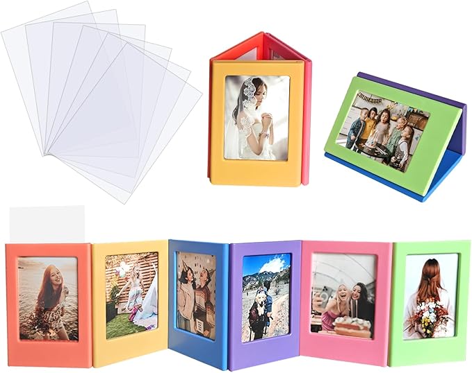 JOYZO 2x3 Magnetic Picture Frames, 6 Pack Small Frames with Front Covers fits for Fujifilm Instax Mini 12 11 9 8 41 40 EVO SE, for Polaroid Photo Desktop Refrigerator Display - Colorful