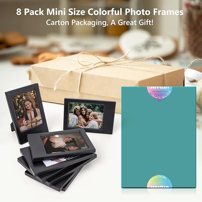HIYQIN 8 Pack 2x3 Mini Photo Frames for for Fuji Instax Mini 3 inch Picture/Polaroid 3-Inch Films - for Desktop Display Small Wallet Size Picture frame with Clear Protective Covers - Black