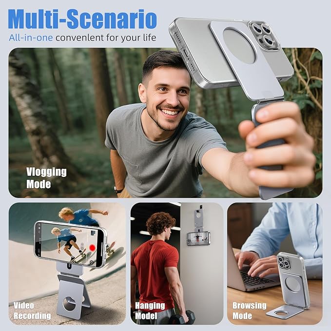 Magnetic Tripod for iPhone, Aluminium Phone Tripod Stand Compatible with Magsafe iPhone 17/16/15/14/13/12 Series, Foldable Strong Magnetic Phone Stand & Travel Essentials Accessories